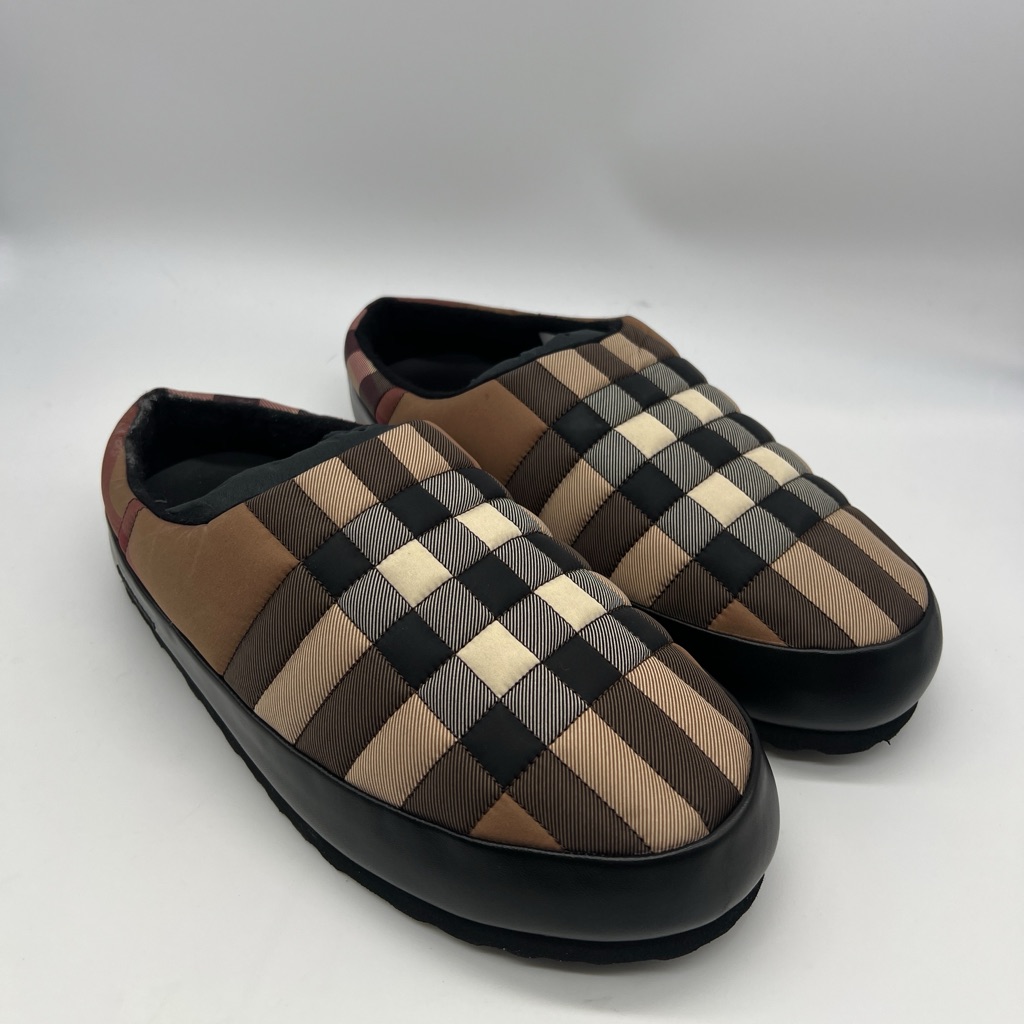 Burberry Brown And Beige Northaven Check Slippers